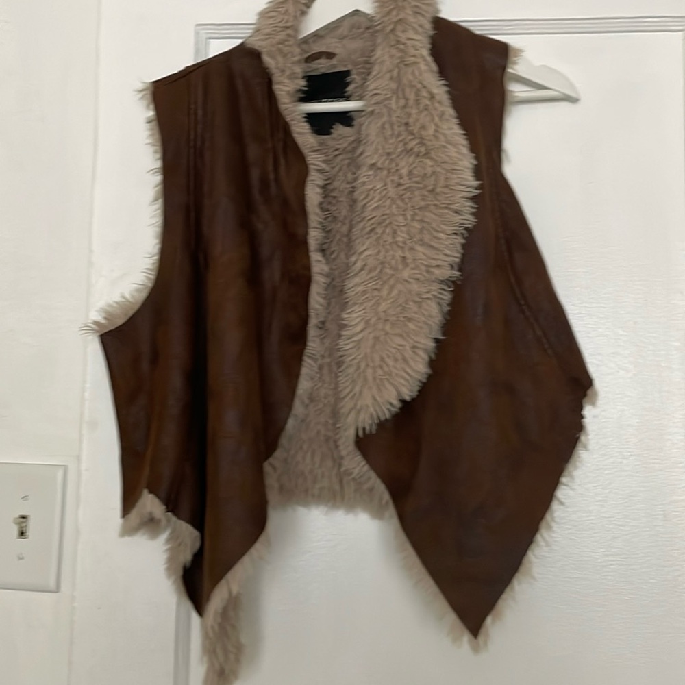 Faux fur and faux leather vest